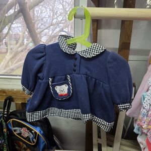 Navy Infant Teddy Pocket Jacket with Gingham Trim